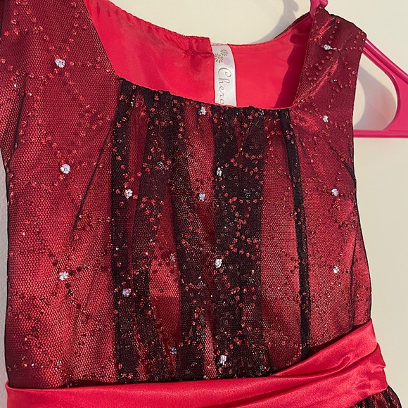 EUC Red Shimmery Holiday Dress with Sparkle Gems Size 8 - Picture 3 of 7